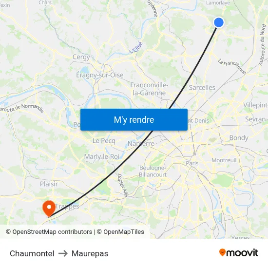 Chaumontel to Maurepas map