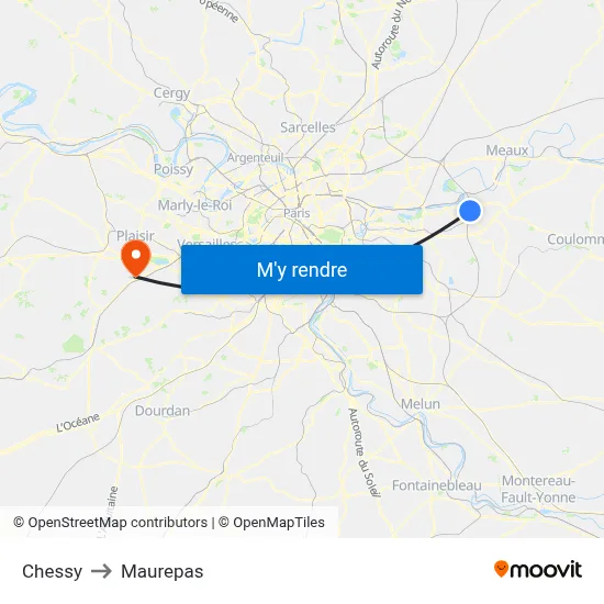 Chessy to Maurepas map