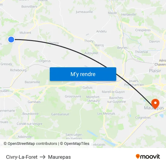 Civry-La-Foret to Maurepas map