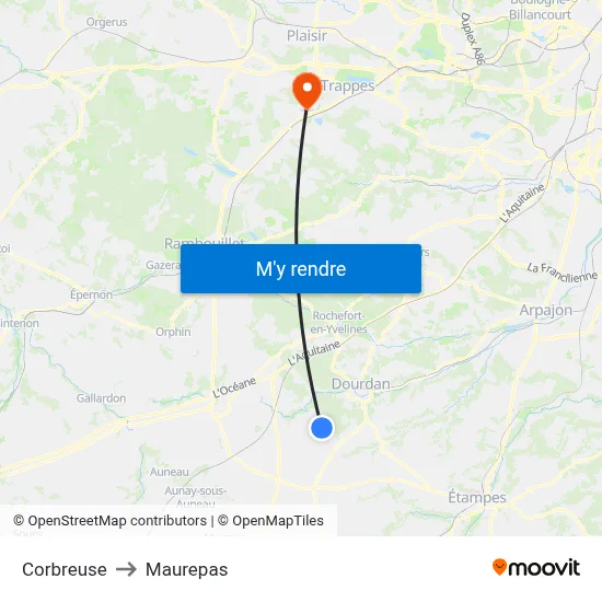 Corbreuse to Maurepas map