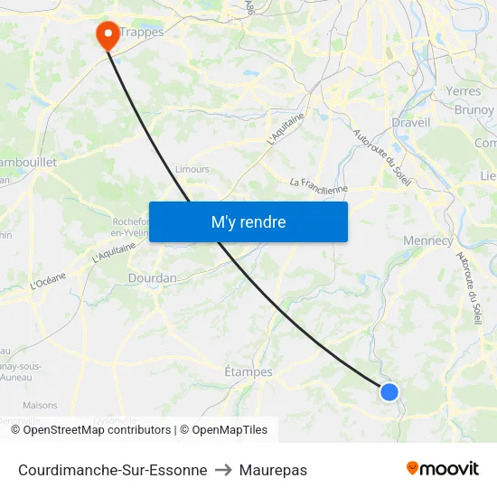 Courdimanche-Sur-Essonne to Maurepas map