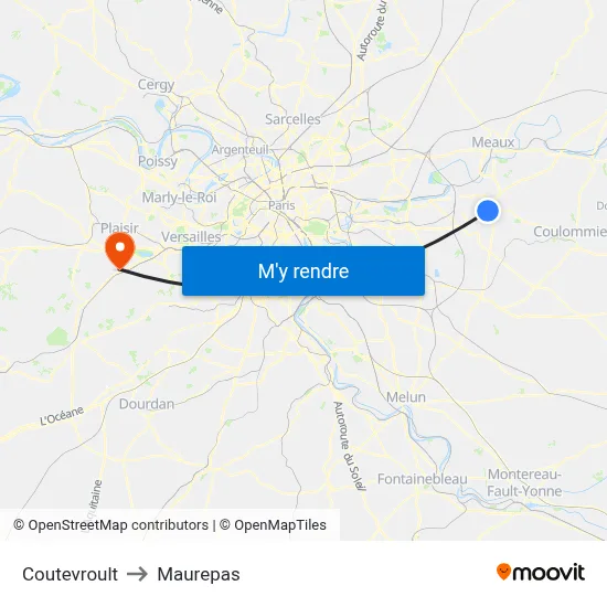 Coutevroult to Maurepas map