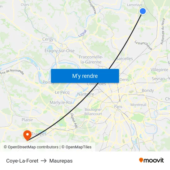 Coye-La-Foret to Maurepas map
