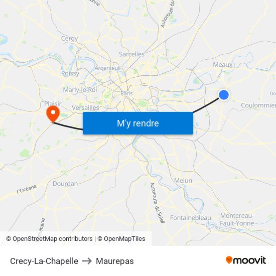 Crecy-La-Chapelle to Maurepas map