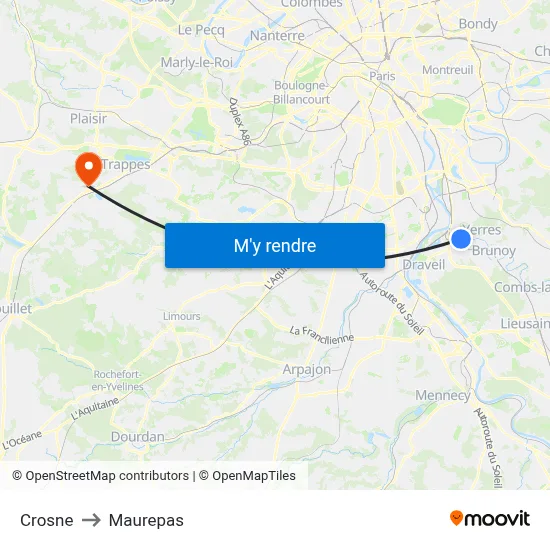 Crosne to Maurepas map