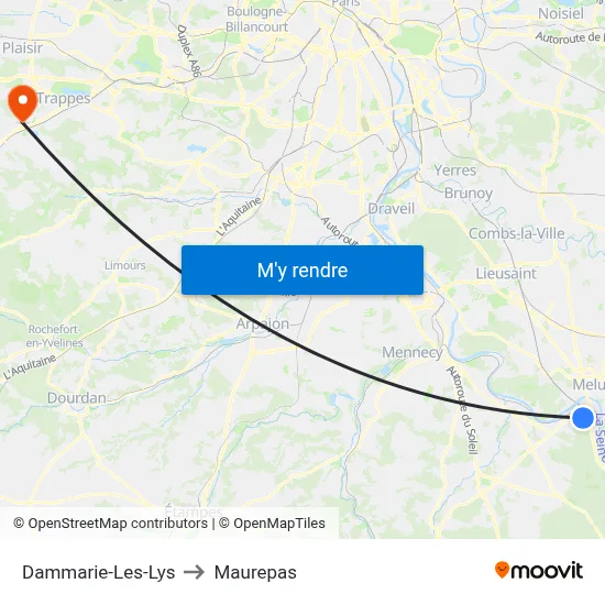 Dammarie-Les-Lys to Maurepas map