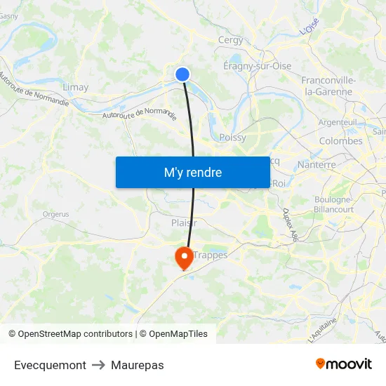 Evecquemont to Maurepas map