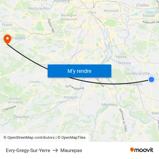 Evry-Gregy-Sur-Yerre to Maurepas map