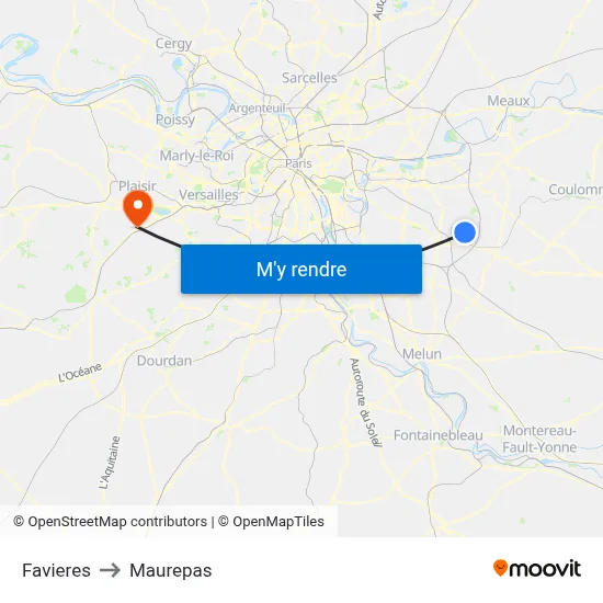 Favieres to Maurepas map