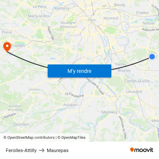 Ferolles-Attilly to Maurepas map