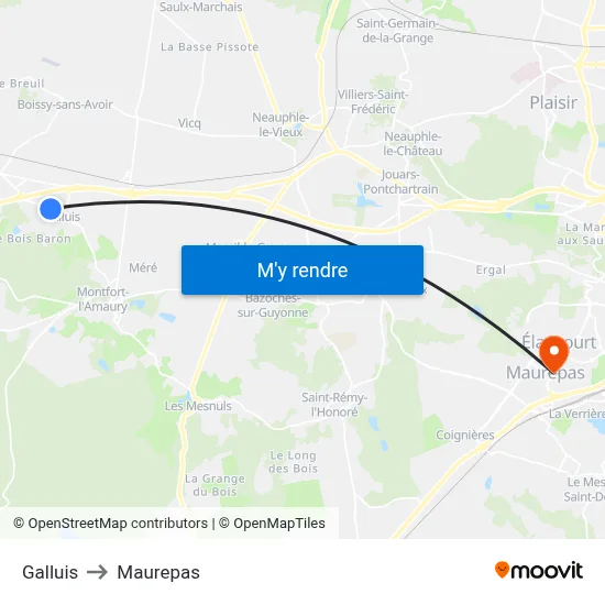 Galluis to Maurepas map