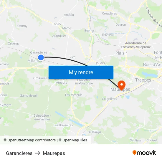 Garancieres to Maurepas map