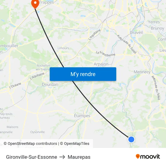 Gironville-Sur-Essonne to Maurepas map
