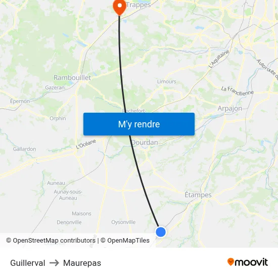 Guillerval to Maurepas map