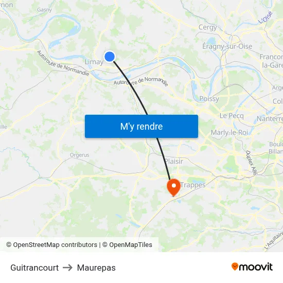 Guitrancourt to Maurepas map