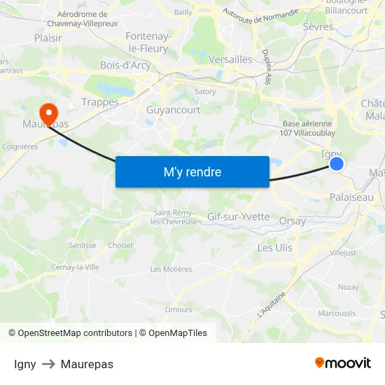 Igny to Maurepas map