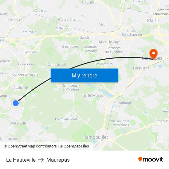 La Hauteville to Maurepas map