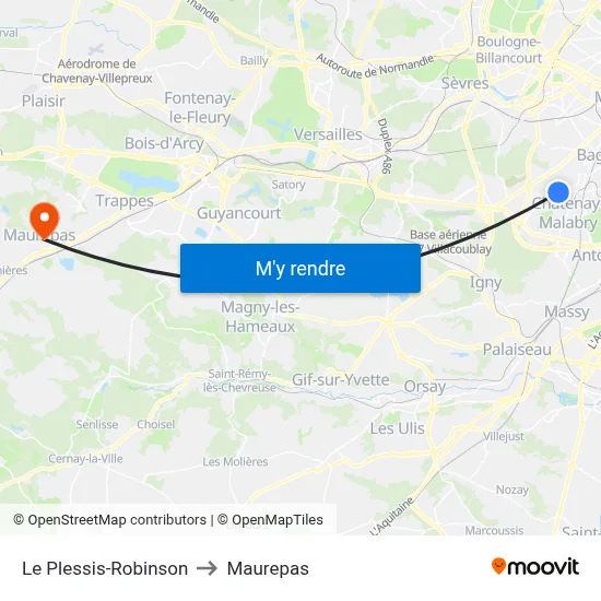 Le Plessis-Robinson to Maurepas map