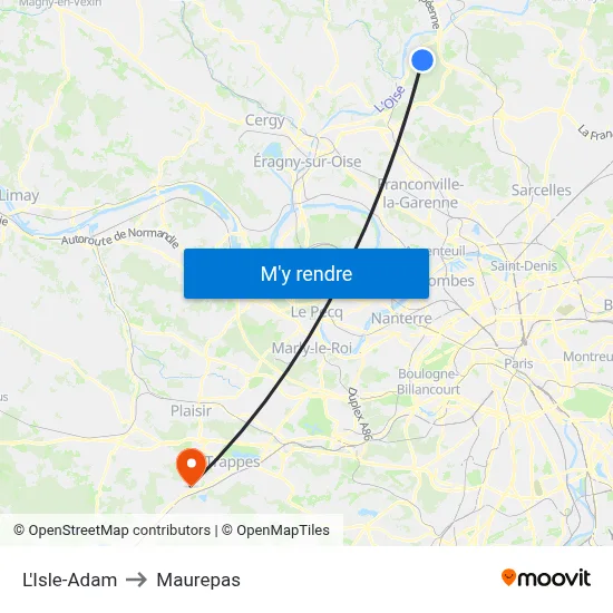 L'Isle-Adam to Maurepas map