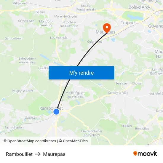 Rambouillet to Maurepas map