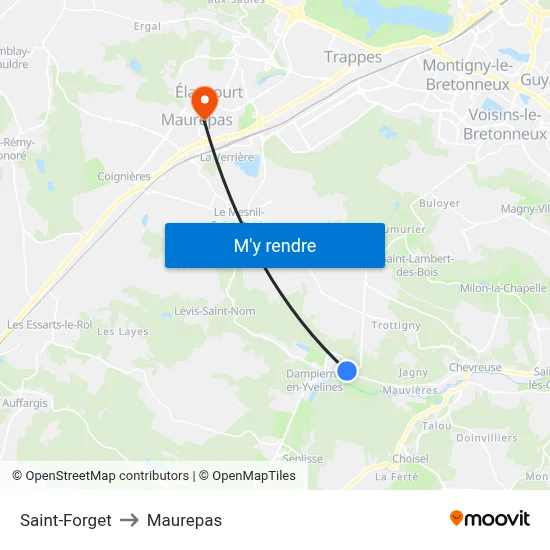 Saint-Forget to Maurepas map