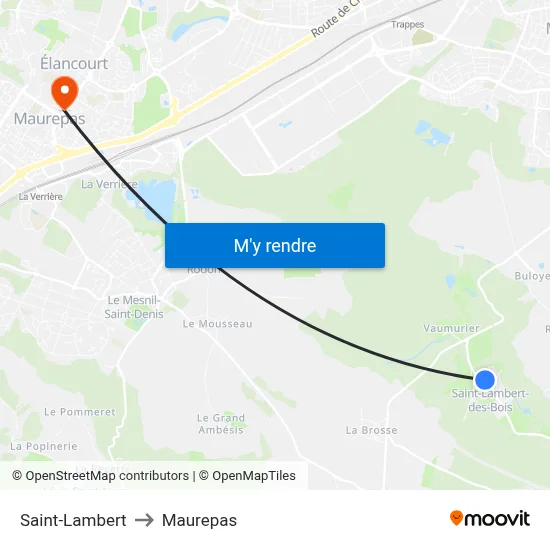 Saint-Lambert to Maurepas map