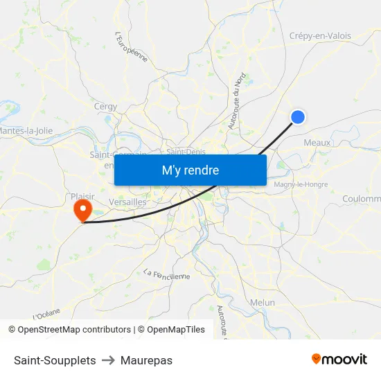 Saint-Soupplets to Maurepas map