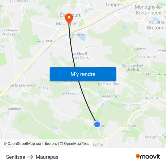 Senlisse to Maurepas map