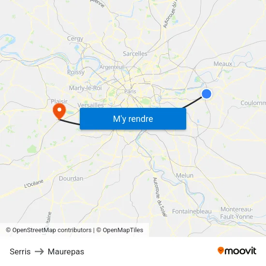 Serris to Maurepas map
