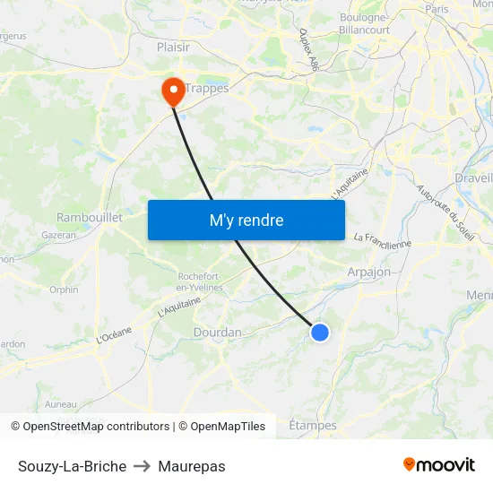 Souzy-La-Briche to Maurepas map