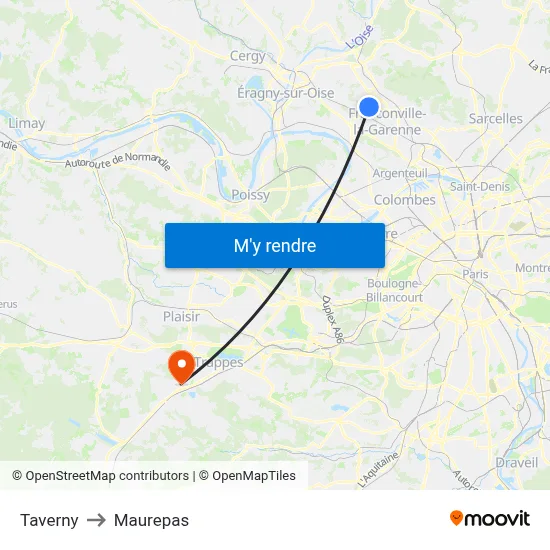 Taverny to Maurepas map