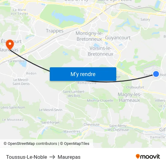Toussus-Le-Noble to Maurepas map