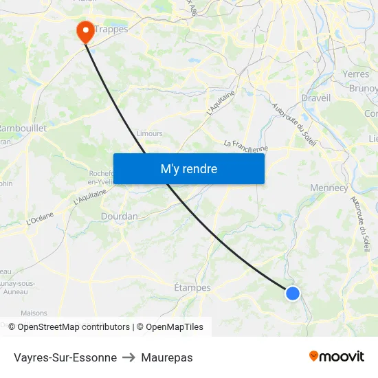 Vayres-Sur-Essonne to Maurepas map