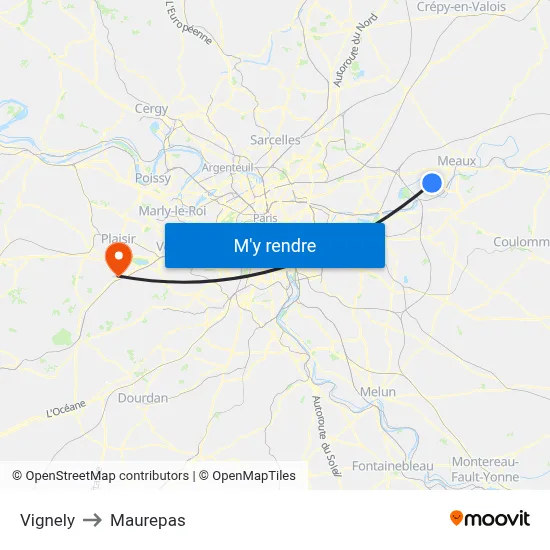 Vignely to Maurepas map