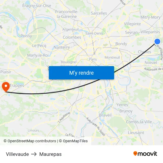 Villevaude to Maurepas map