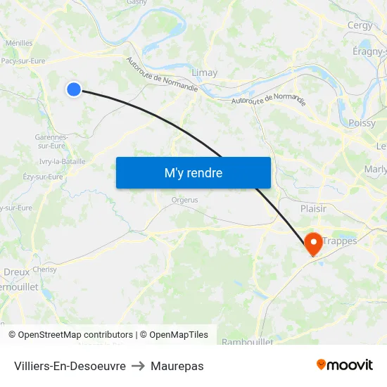 Villiers-En-Desoeuvre to Maurepas map