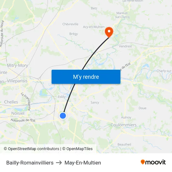 Bailly-Romainvilliers to May-En-Multien map