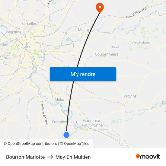 Bourron-Marlotte to May-En-Multien map