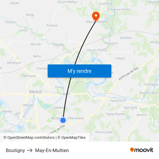 Boutigny to May-En-Multien map