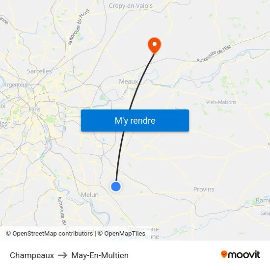 Champeaux to May-En-Multien map