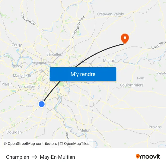 Champlan to May-En-Multien map