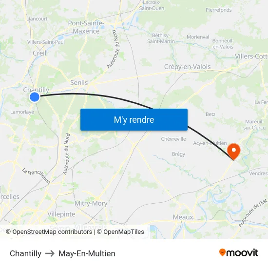 Chantilly to May-En-Multien map