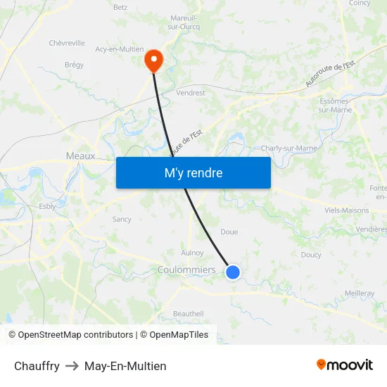 Chauffry to May-En-Multien map