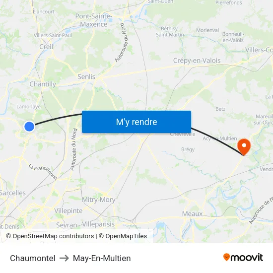 Chaumontel to May-En-Multien map