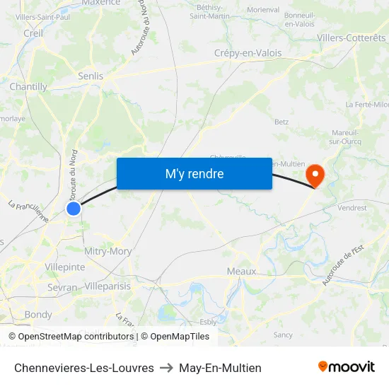 Chennevieres-Les-Louvres to May-En-Multien map
