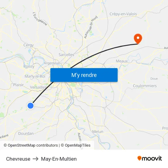 Chevreuse to May-En-Multien map