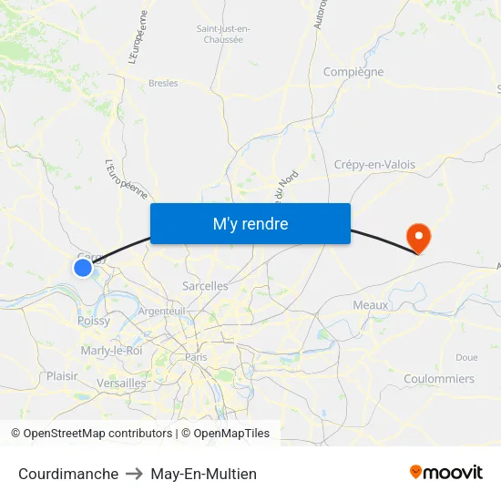 Courdimanche to May-En-Multien map