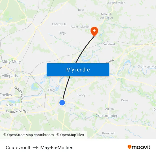 Coutevroult to May-En-Multien map