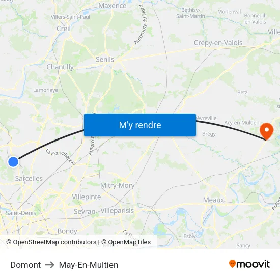 Domont to May-En-Multien map