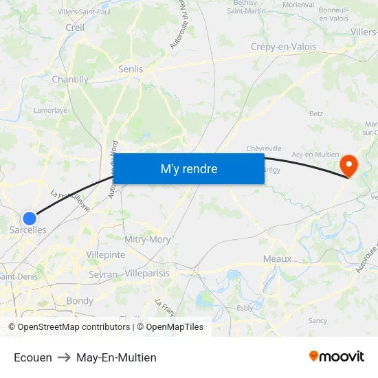 Ecouen to May-En-Multien map
